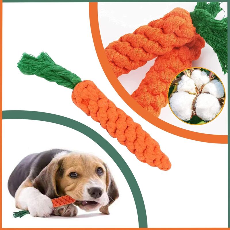2 pcs Carrot Dog Chew Toys, Braided ROpe Dog Toy, Carrot Dog Toy, Durable Cotton Braided ROpe Chew Toys For Small - Image 3
