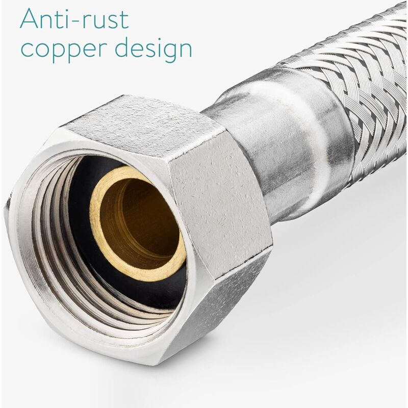 Flexible Kitchen Hose 60Cm Pack Of 2 Standard G3/8 X M10 X 60Cm Connection Tubes For Kitchen Bathroom Sink Faucet - Image 2