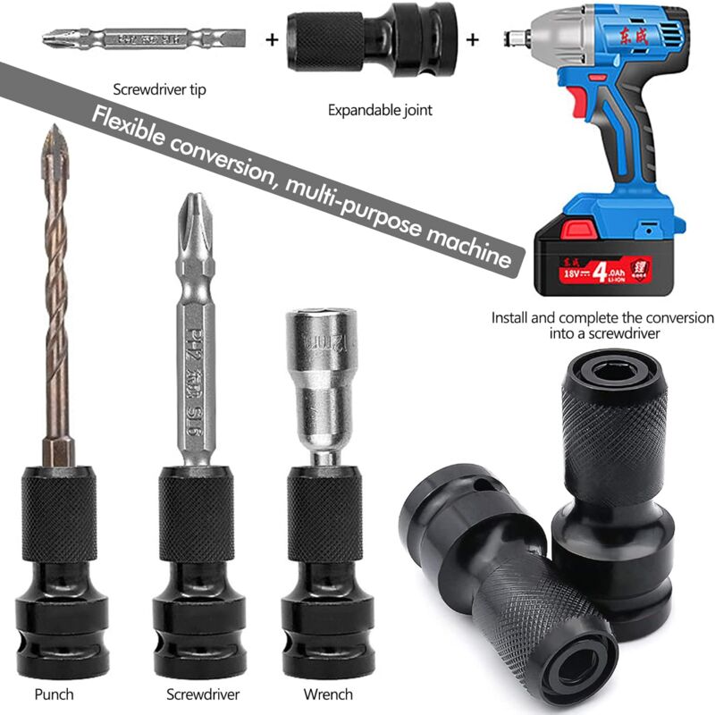 2 pcs Socket Adapters 1/2" Square Drive To 1/4" Impact Wrench Adapter Quick Release Converter For Impact Ratchet Wrench - Image 4