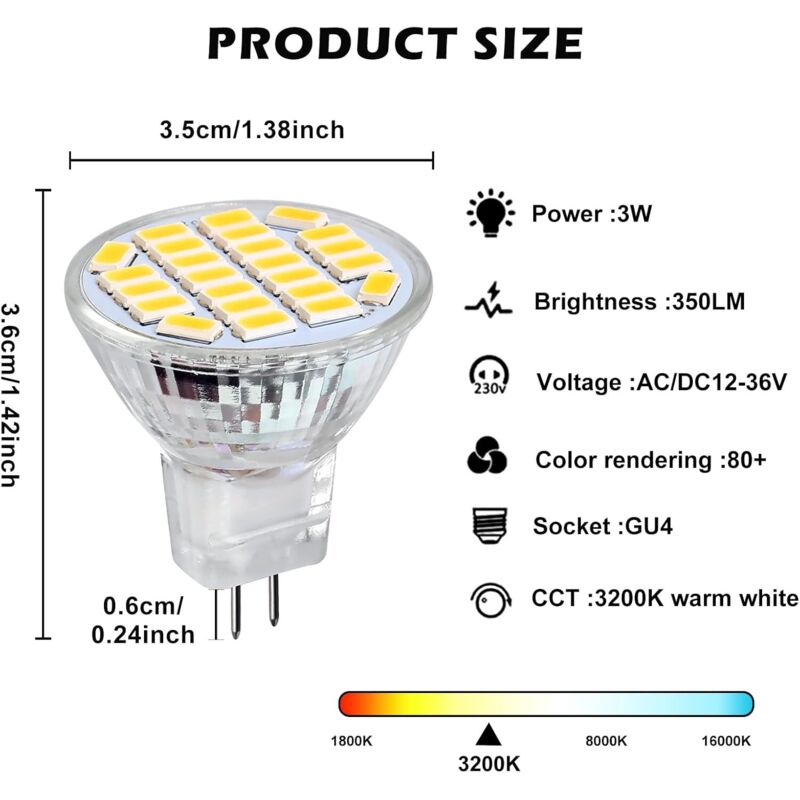 Mr11 Gu4 LED 3W Positive White Light 6500K, Non-Dimmable, Gu4 LED Spot Bulbs, 25-35W Halogen Equivalent, 350Lm, Ac/Dc - Image 3