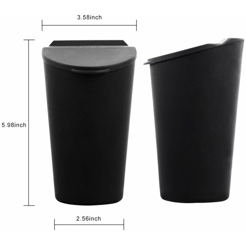 Small Car Trash Can With Lid - Car Cup Holder - Car Door Pocket Trash Can - Garbage Bin For Car, Home, Office - Black - Image 2