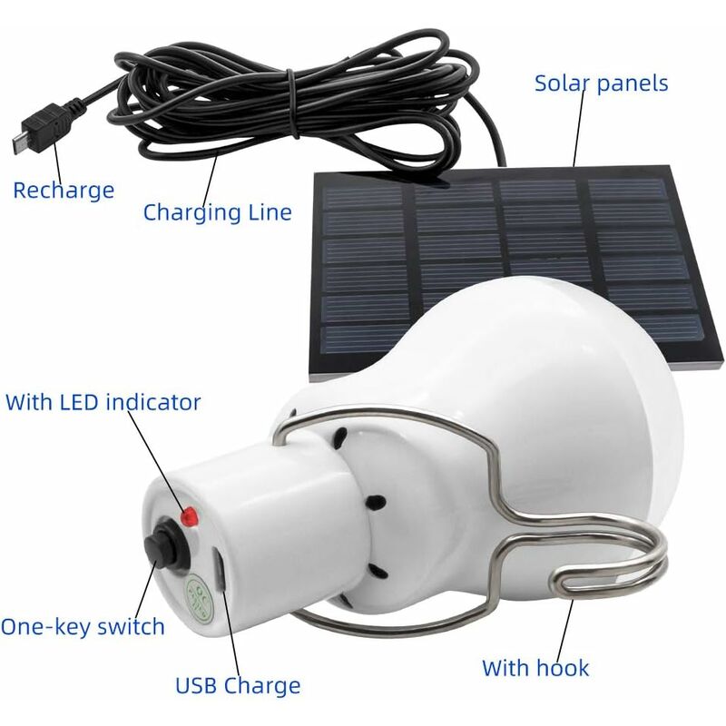Portable Solar Light LED Bulb Solar Powered With Solar Panel For Garden, Patio, Indoor, Outdoor, Hiking, Camping, Tent, - Image 3