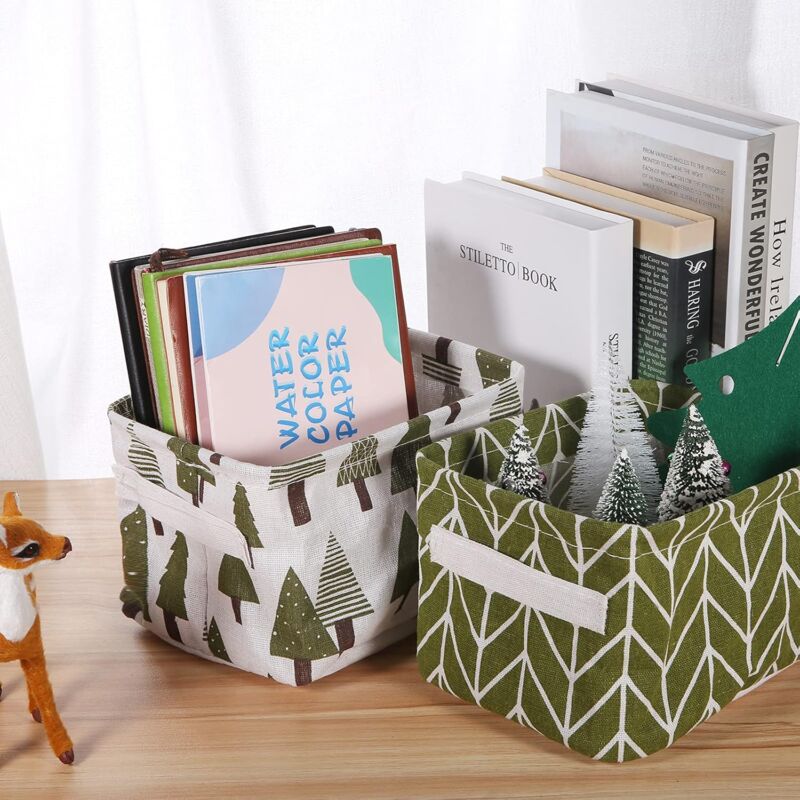 10 Pack Small Foldable Linen Fabric Storage Basket With Handles And Water Repellent Lining, For Shelves And Desk, Toys, - Image 4