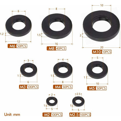 500 pcs Black Plastic Washers Lock Washers Fasteners, Self-Locking Washer Assortment Mechanical Washer M2.5 M3 M4 M5 M6 - Image 2