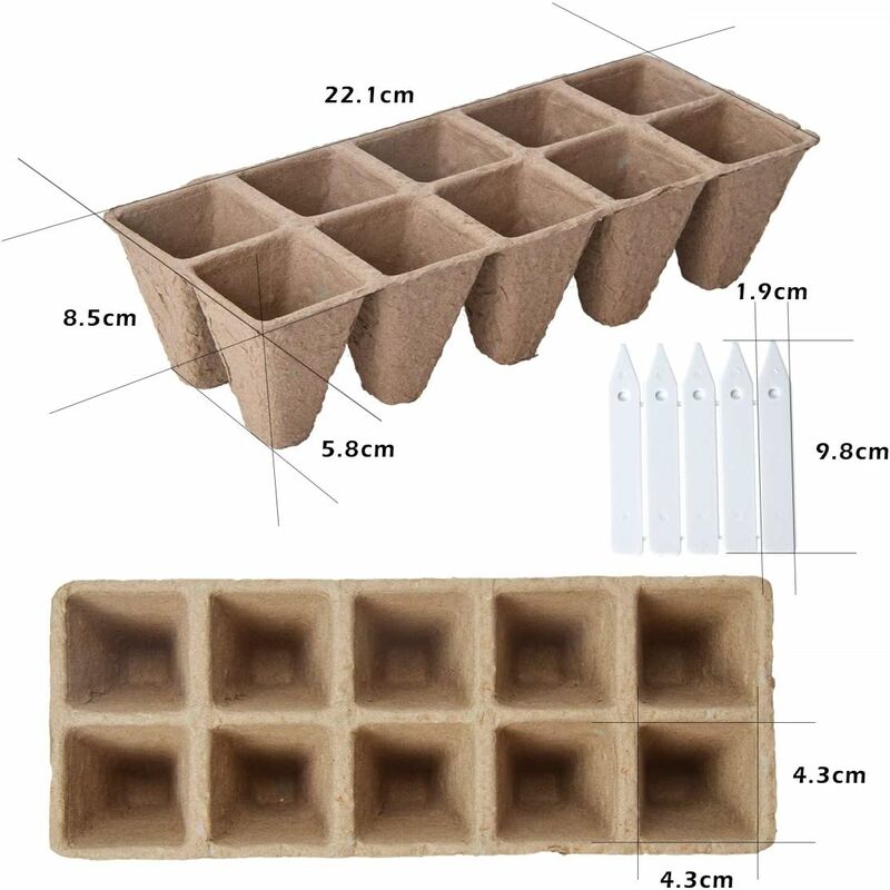 10 Pack Peat Pots, 100 Cells Biodegradable Seedling Starter Kit For Indoor Outdoor, Includes 10 Plastic Plant Labels - Image 3