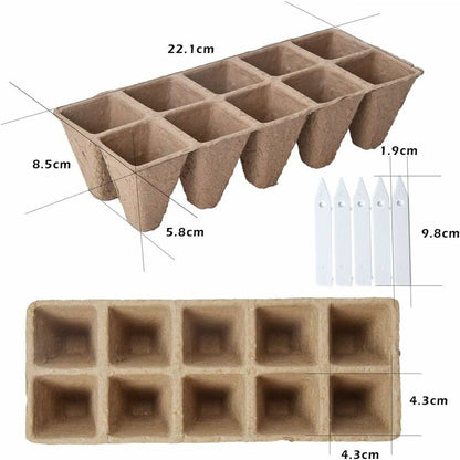 10 Pack Peat Pots, 100 Cells Biodegradable Seedling Starter Kit For Indoor Outdoor, Includes 10 Plastic Plant Labels - Image 3