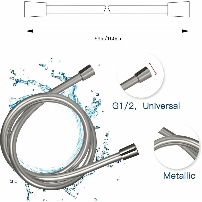 Pvc Shower Bath Hose Extra Replacement Bathroom Extension 1.5M Flexible Hose Handheld Shower Hose (G1/2，1.5M) - Image 2