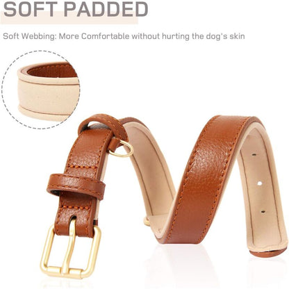 Leather Dog Collar, Adjustable Dog Collar Soft Padded Leather Cushion For Small, Medium Or Large Dogs, Brown, M - Image 3