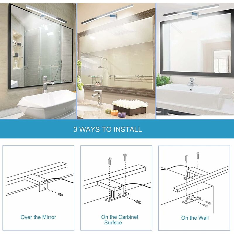 Bathroom Mirror Light 30Cm LED 6W 230 Volt Bathroom Mirror Light 6000K Full Aluminum 3In1 Bathroom Mirror Light - Image 3