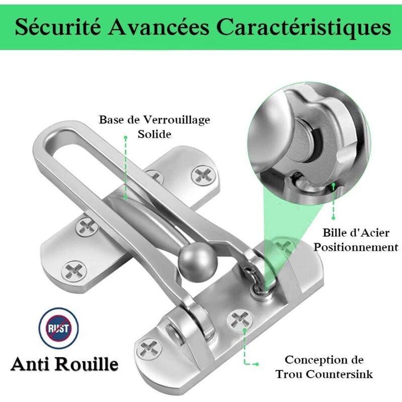 2Pack Security Door Lock Steel Window Guard Lock Entry Door Without Chain Lock Latch For Window Door - Image 3