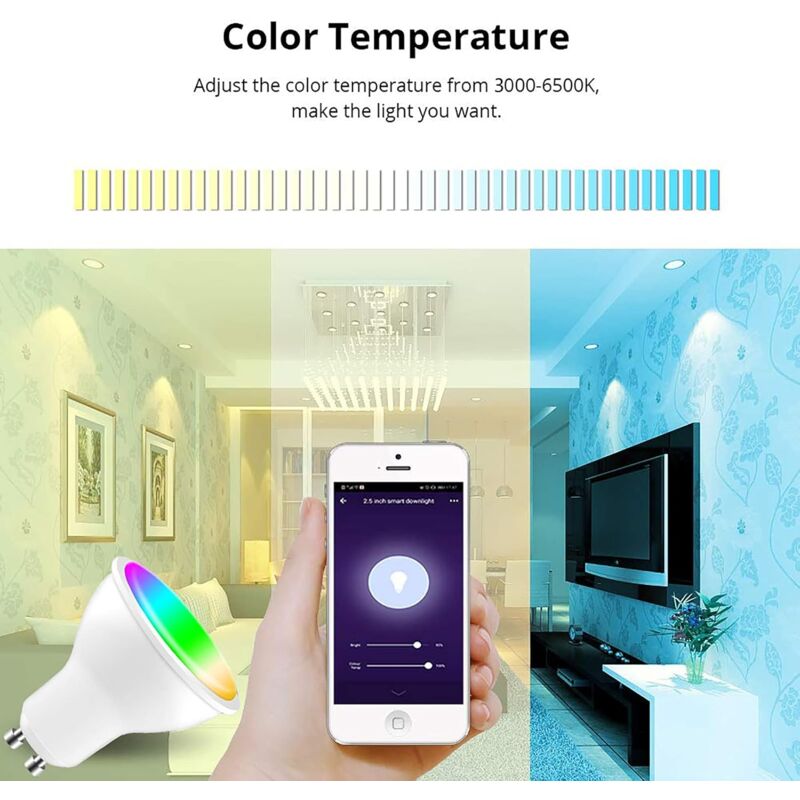[Pack Of 4] Gu10 5W LED Bulb, Gu10 Alexa, Rgbw 3000K-6500K, [App Control] [Voice Control], Compatible With Google Home, - Image 2