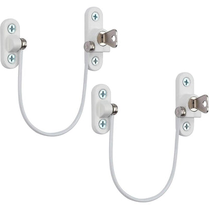 Security Lock Furniture Door Window-2 pcs With Key White Cable Restrictor 190Mm-Baby Child Safety Cable Restrictor