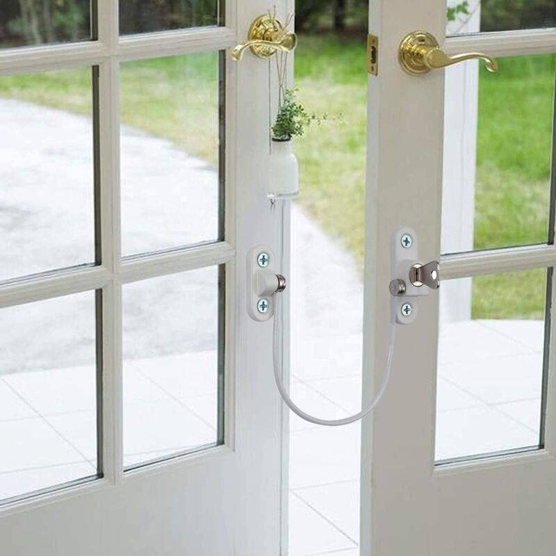 Security Lock Furniture Door Window-2 pcs With Key White Cable Restrictor 190Mm-Baby Child Safety Cable Restrictor - Image 2