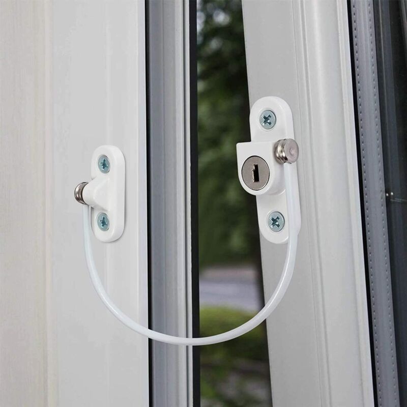Security Lock Furniture Door Window-2 pcs With Key White Cable Restrictor 190Mm-Baby Child Safety Cable Restrictor - Image 4