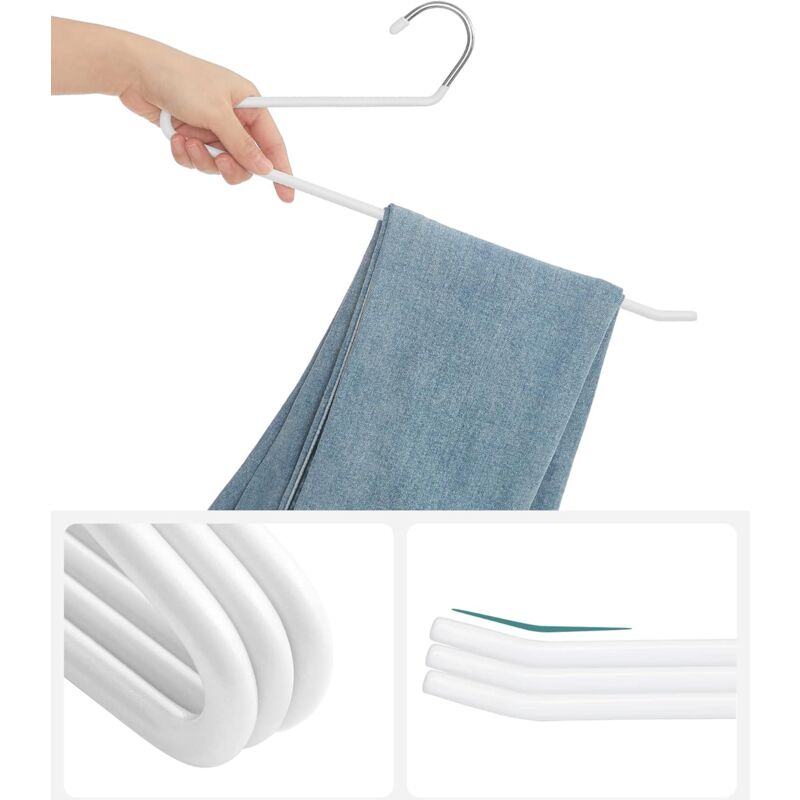 20 Pack Metal Trouser Hangers, Open End Hanger, Non-Slip Coating, Space Saving, 35Cm Length, White - Image 3
