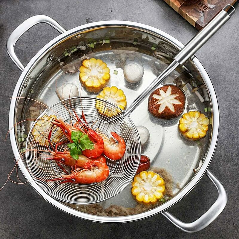Stainless Steel Skimmer With Handle For Frying And Serving Food, Pasta, Spaghetti, Noodles (Diameter: 20Cm Total - Image 2