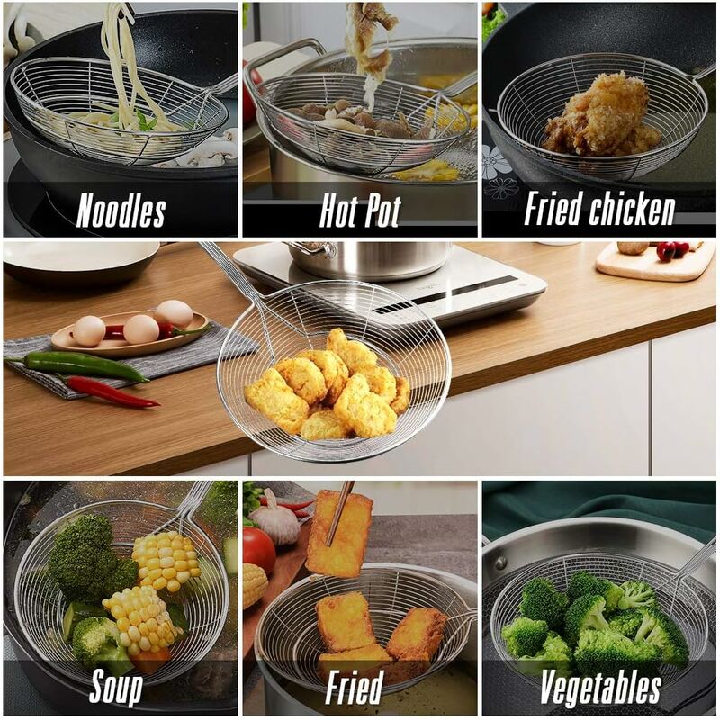 Stainless Steel Skimmer With Handle For Frying And Serving Food, Pasta, Spaghetti, Noodles (Diameter: 20Cm Total - Image 3