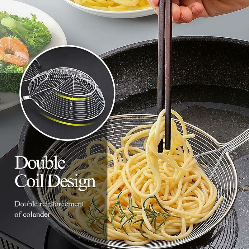 Stainless Steel Skimmer With Handle For Frying And Serving Food, Pasta, Spaghetti, Noodles (Diameter: 20Cm Total - Image 4