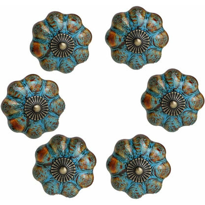 6 pcs Ceramic Glazed Door Handles For Cabinets, Bathrooms, Wardrobes, Drawers (Blue)