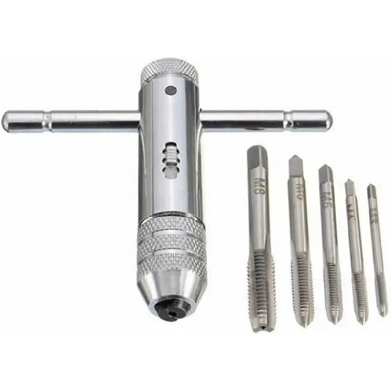 T Bar Handle Ratchet Tap Holder, Adjustable Tap Wrench With 5 pcs M3-M8 3Mm-8Mm Metric T-Shaped Plug Machine Screw