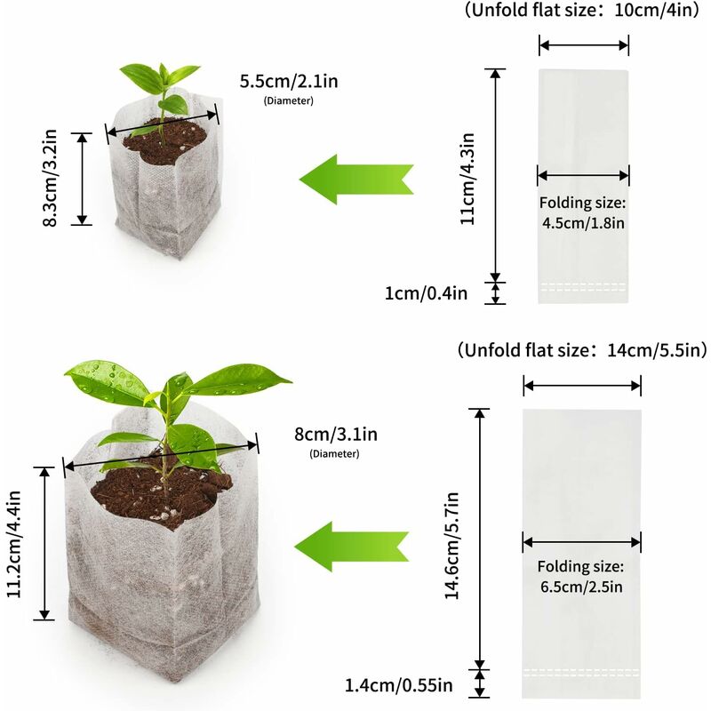 200 pcs Biodegradable Non-Woven Fabric Plant Grow Bags Seedling Grow Bags (14 X 16Cm + 10 X 12Cm) - Image 2
