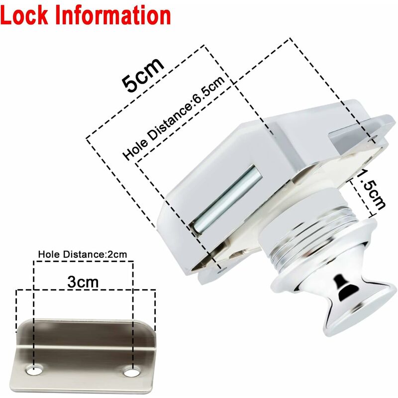 Push Button Camper - Lock Latch Door Closer Cupboard Knob For Rv Motorhome Caravan 5 pcs Silver - Image 3