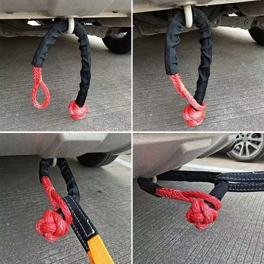 2 pcs Soft Shackle Tow ROpes For Truck Atv Marine, One-Piece Outdoor Recovery Straps, Red - Image 3