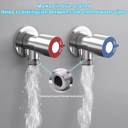 2 pcs Stainless Steel Faucet Angle Valve 1/2' Angle Valve Angle Control Valve For Bathroom, Kitchen, Toilet (Blue, Red) - Image 2