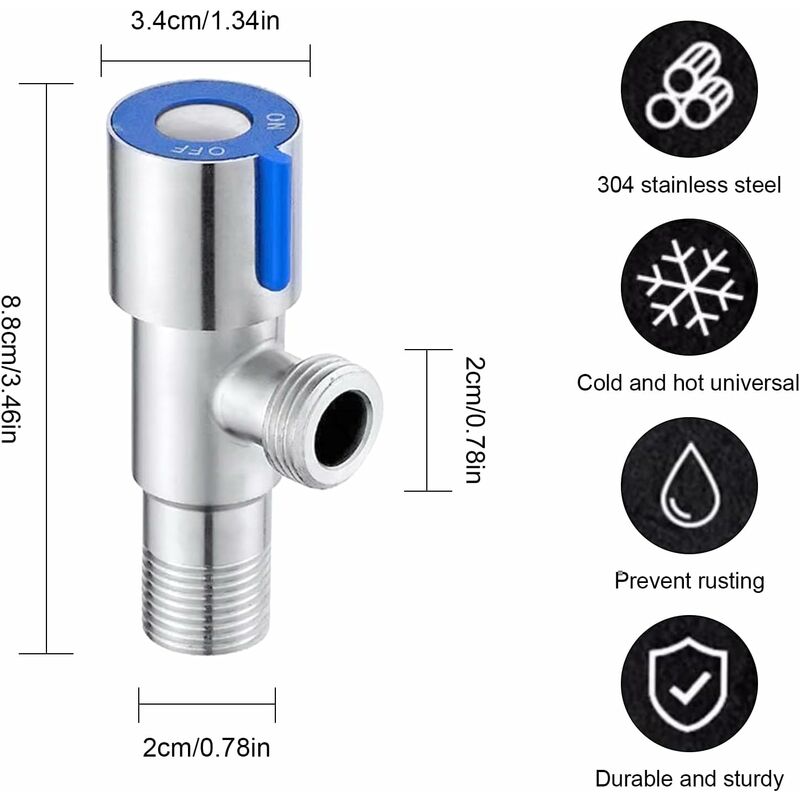 2 pcs Stainless Steel Faucet Angle Valve 1/2' Angle Valve Angle Control Valve For Bathroom, Kitchen, Toilet (Blue, Red) - Image 3