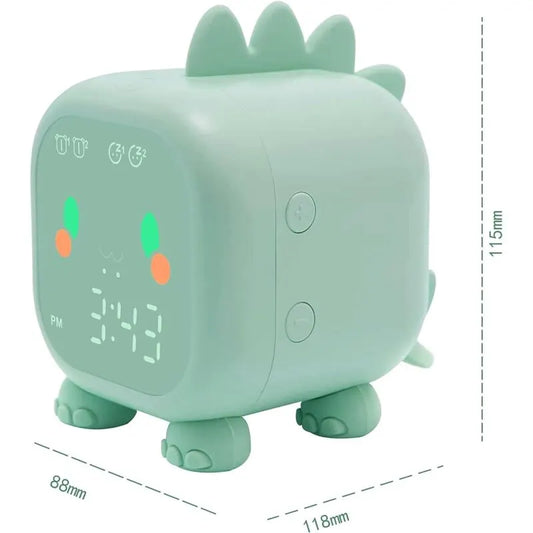 Cute Kids Alarm Clock, Multifunctional Adjustable Night Light Countdown Snooze Voice Control Rechargeable Clock (Green) - Image 3