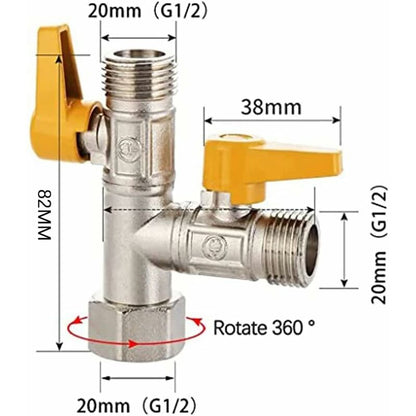Brass Three Way Valve, Brass Three Way Shower Valve, Brass Three Way Valve, T Connection, Kitchen Or Bathroom Stop Valve - Image 2