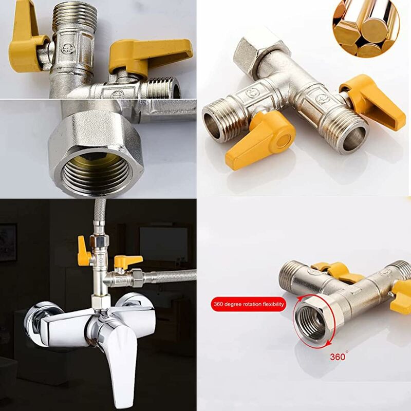 Brass Three Way Valve, Brass Three Way Shower Valve, Brass Three Way Valve, T Connection, Kitchen Or Bathroom Stop Valve - Image 4