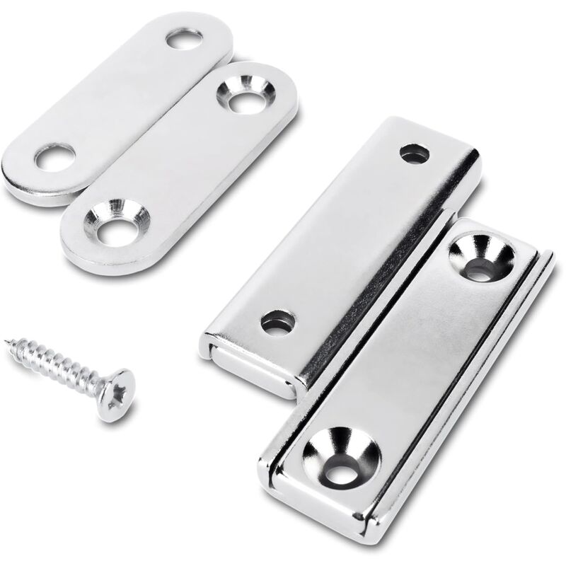 2 pcs Rectangular Neodymium Magnets With Hole 40X13.8X5Mm, 15Kg Force + 2 Steel Washers + 8 Screws Included - Image 2