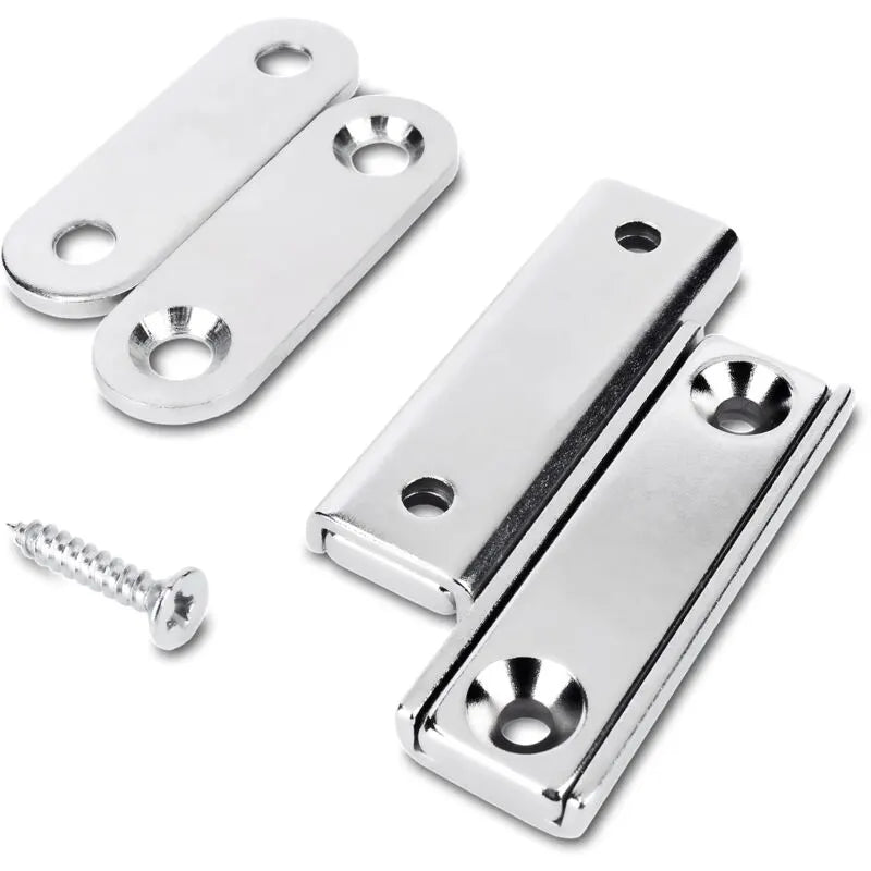 2 pcs Rectangular Neodymium Magnets With Hole 40X13.8X5Mm, 15Kg Force + 2 Steel Washers + 8 Screws Included - Image 2