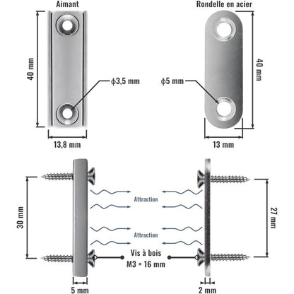 2 pcs Rectangular Neodymium Magnets With Hole 40X13.8X5Mm, 15Kg Force + 2 Steel Washers + 8 Screws Included - Image 4