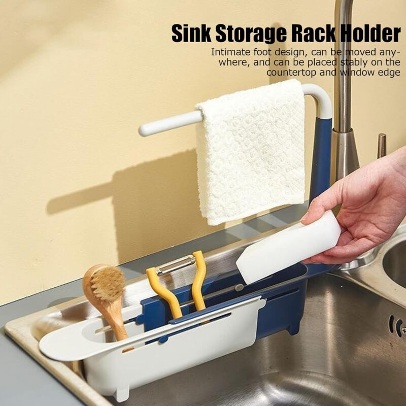 Sink Rack, Kitchen Sink Sponge Holder Telescopic Sink Storage Rack Freely Large Capacity Pp Expandable Sink Organizer - Image 2