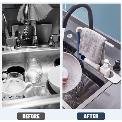 Sink Rack, Kitchen Sink Sponge Holder Telescopic Sink Storage Rack Freely Large Capacity Pp Expandable Sink Organizer - Image 4