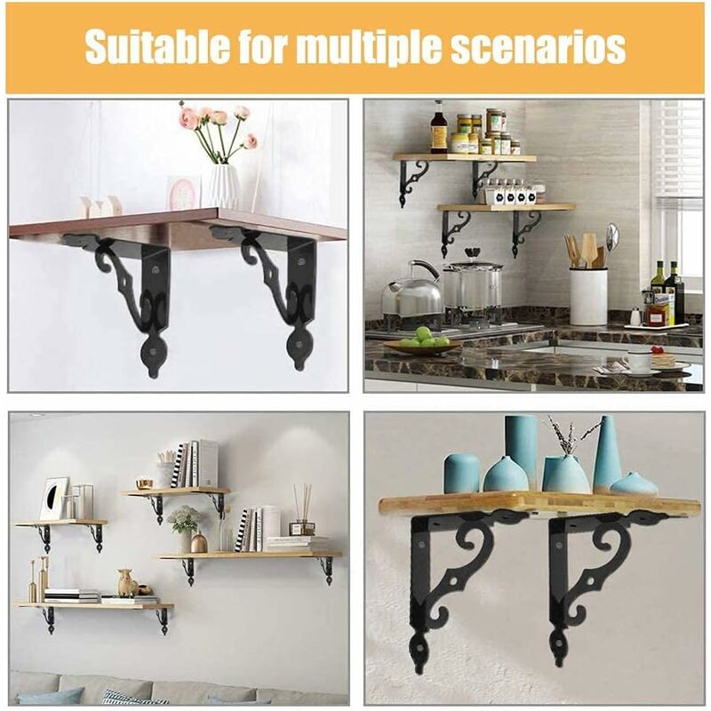 4 pcs Triangle Shelf Brackets Black Shelf Bracket Iron Wall Shelf Bracket Heavy Duty Shelf Brackets Wall Shelf Bracket, - Image 4