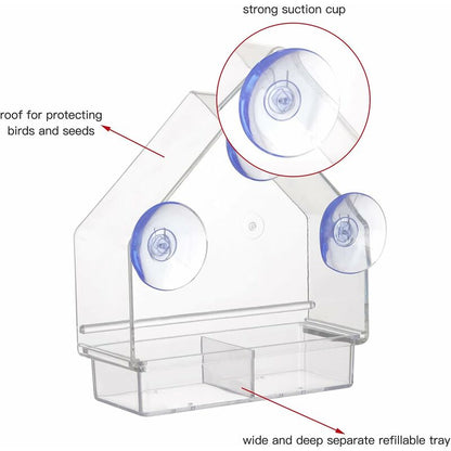 Clear Bird Feeder With Super Strong Suction Cups Removable Tray Refillable Weatherproof - Image 4