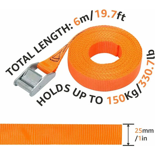Lashing Straps, 6 M Length, 25 Mm Width, 150 Kg Lashing Capacity, Complies With Din En 12195-2 - Orange - Image 2
