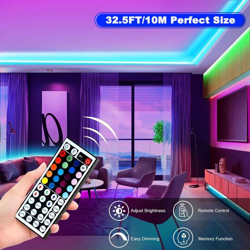 LED Strip 10M, LED Bedroom Rgb LED Strip Light LED Strip For Bedroom 300 LEDs 5050 Rgb Ip65 Waterproof 44 Key Remote - Image 2