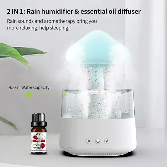 Rain Cloud Humidifier, Essential Oil Diffuser, Cute Mushroom Night Light With 7 Color Changing, Desktop Fountain, Sound - Image 2