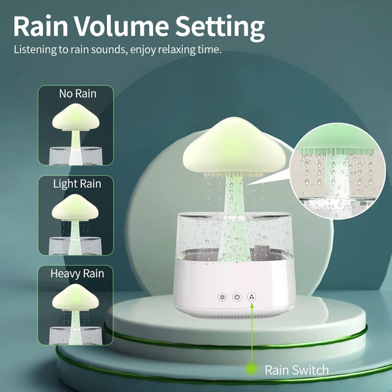 Rain Cloud Humidifier, Essential Oil Diffuser, Cute Mushroom Night Light With 7 Color Changing, Desktop Fountain, Sound - Image 4