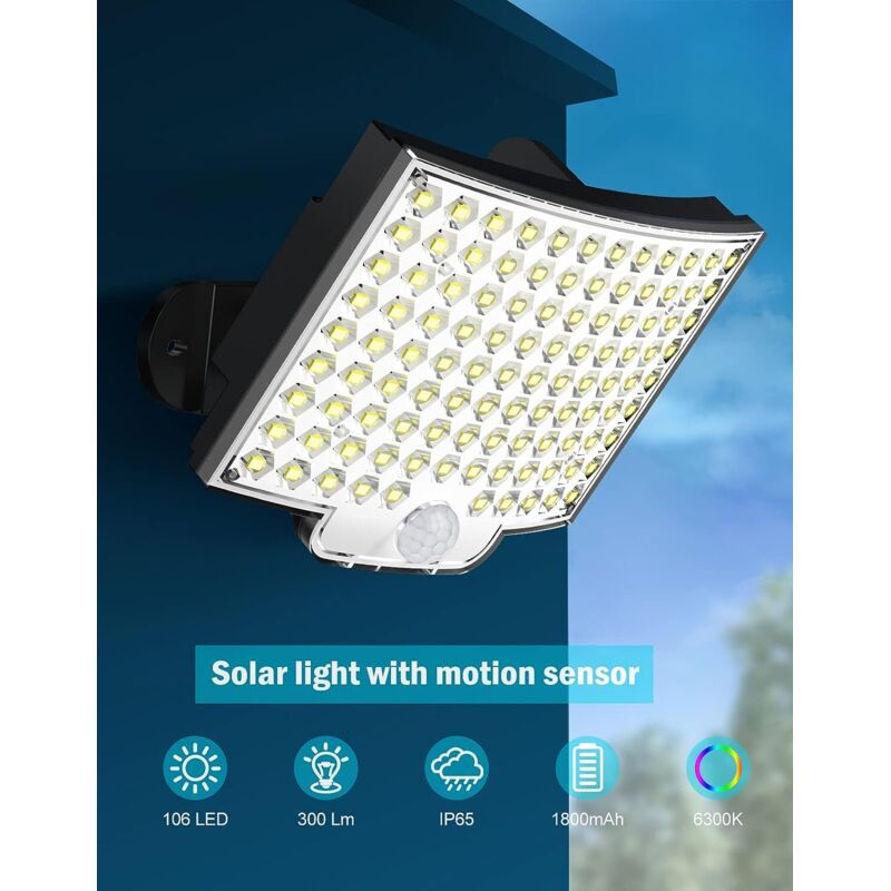 106 LED Solar Lights Outdoor With Motion Sensor, Ip65 Waterproof, 120° Lighting Angle, Solar Wall Light For Garden With - Image 4