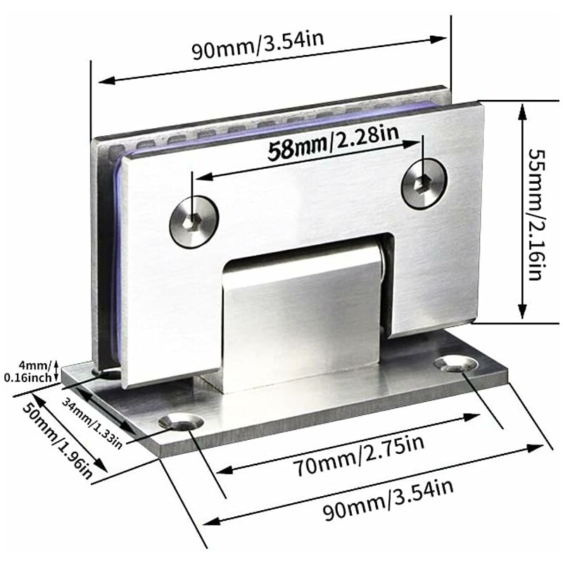 2 Pack 90 Degree Shower Door Hinges With Screws, 4Mm Thickness Stainless Steel For Bathroom Door And Glass (Silver) - Image 3