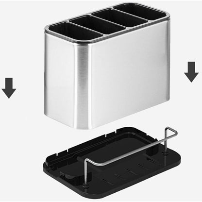 Cutlery Drainer, Fork Spoon Organizer Rack With 4 Compartments With Drainer, For Knife And Fork, Spoon, Sink Drying - Image 3