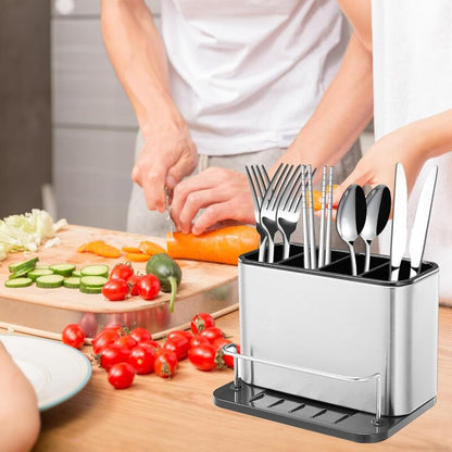 Cutlery Drainer, Fork Spoon Organizer Rack With 4 Compartments With Drainer, For Knife And Fork, Spoon, Sink Drying - Image 4