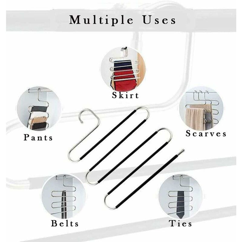 6 Pack Shaped Stainless Steel Non-Slip Pants Hangers For Jeans Scarf Trousers - Black - Image 3