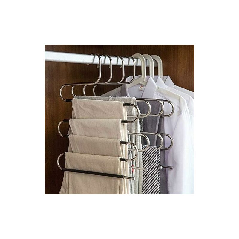 6 Pack Shaped Stainless Steel Non-Slip Pants Hangers For Jeans Scarf Trousers - Black - Image 4