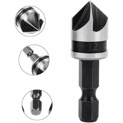 3 pcs 1/4" Hex Hcs Countersink Bit 5 Flute Countersink Drill Bits Countersink Bit 12Mm/16Mm/19Mm For Wood Metal - Image 2